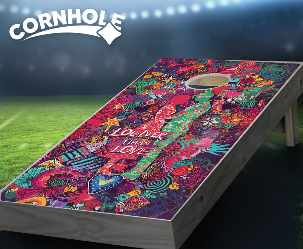 "Louder then Love Abstract Couple Collage - Punk Rock" Cornhole Boards