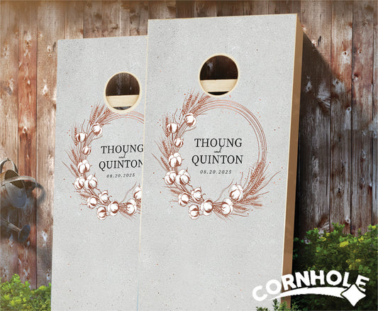 "Cotton Bloom Eggshell Wedding" Cornhole Boards