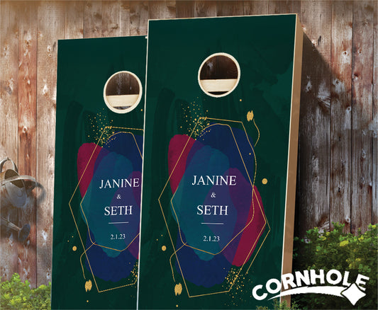 "Contemporary Watercolor on Green" Cornhole Boards