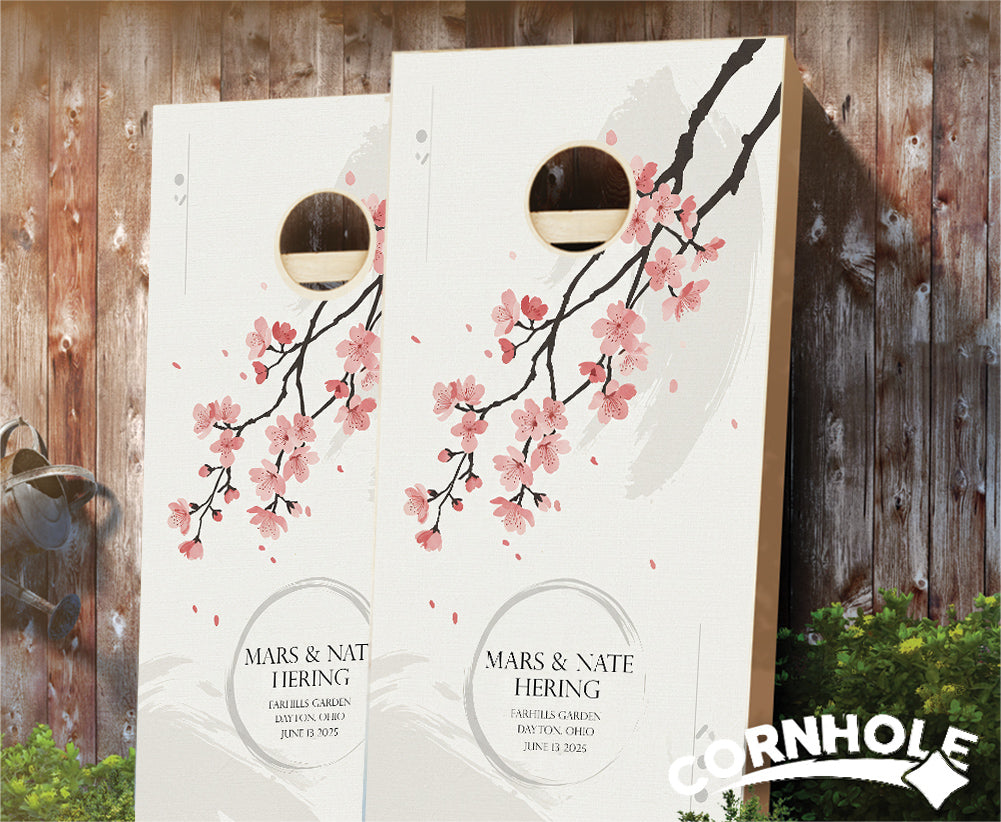 "Japanese Flower Blossom Wedding" Cornhole Boards