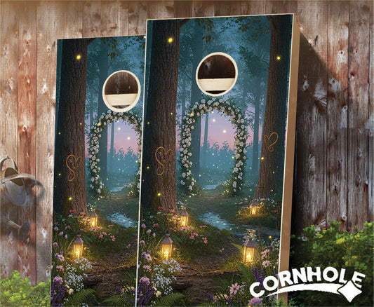 "Whimsical Forest Alter Trellis" Cornhole Boards