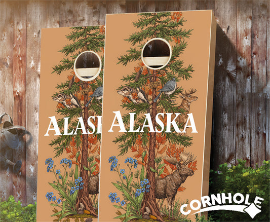 "Alaska - State Illustration Motif " Cornhole Boards