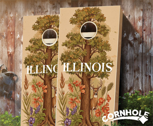 "Illinois- State Illustration Motif " Cornhole Boards