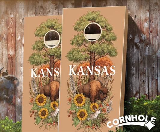 "Kansas - State Illustration Motif " Cornhole Boards