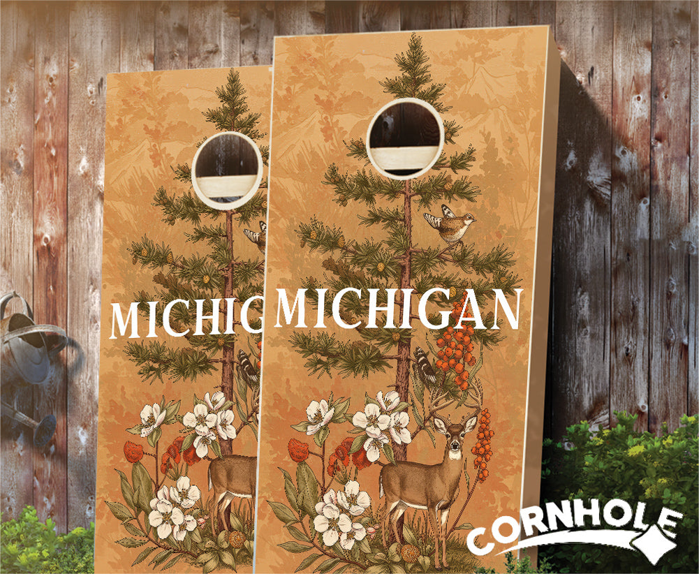 "Michigan - State Illustration Motif " Cornhole Boards