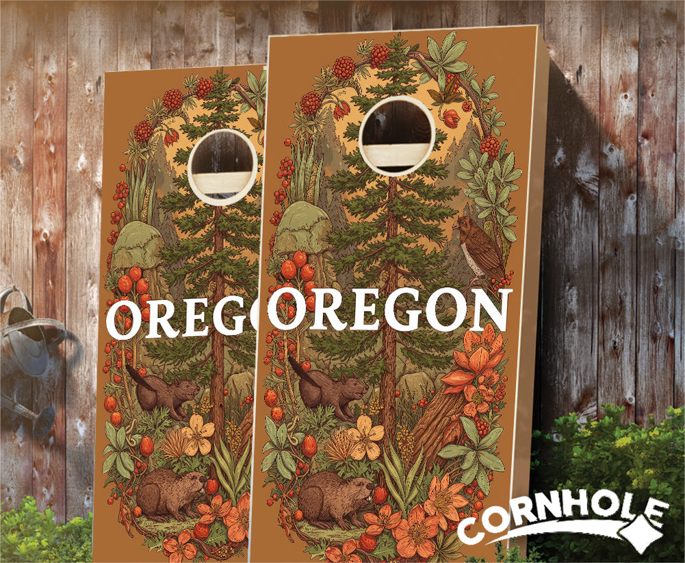 "Oregon - State Illustration Motif " Cornhole Boards
