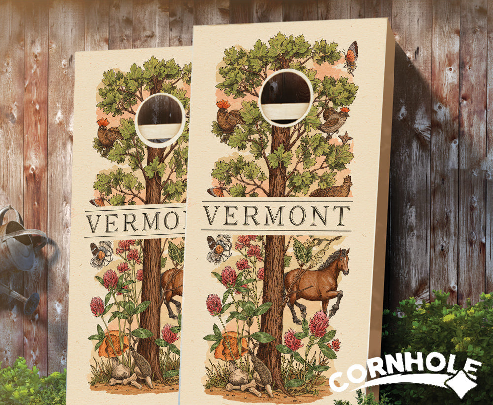 "Vermont- State Illustration Motif " Cornhole Boards