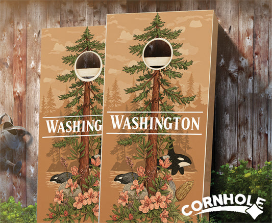 "Washington - State Illustration Motif " Cornhole Boards