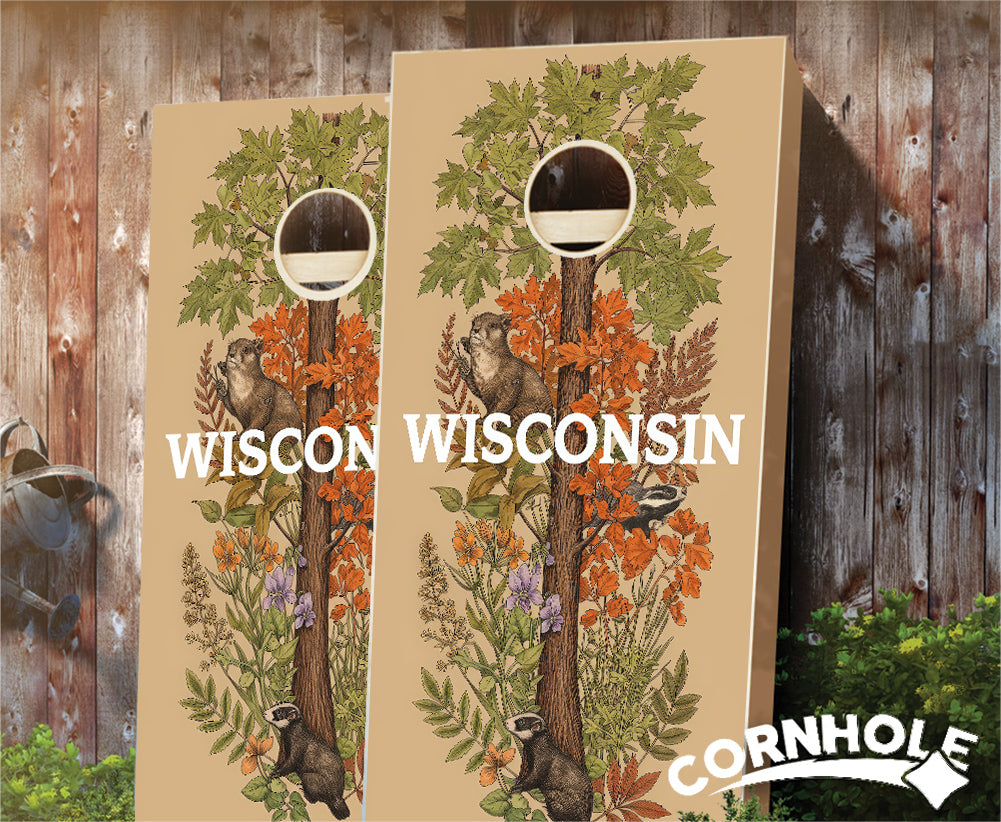 "Wisconsin - State Illustration Motif " Cornhole Boards