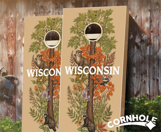 "Wisconsin - State Illustration Motif " Cornhole Boards