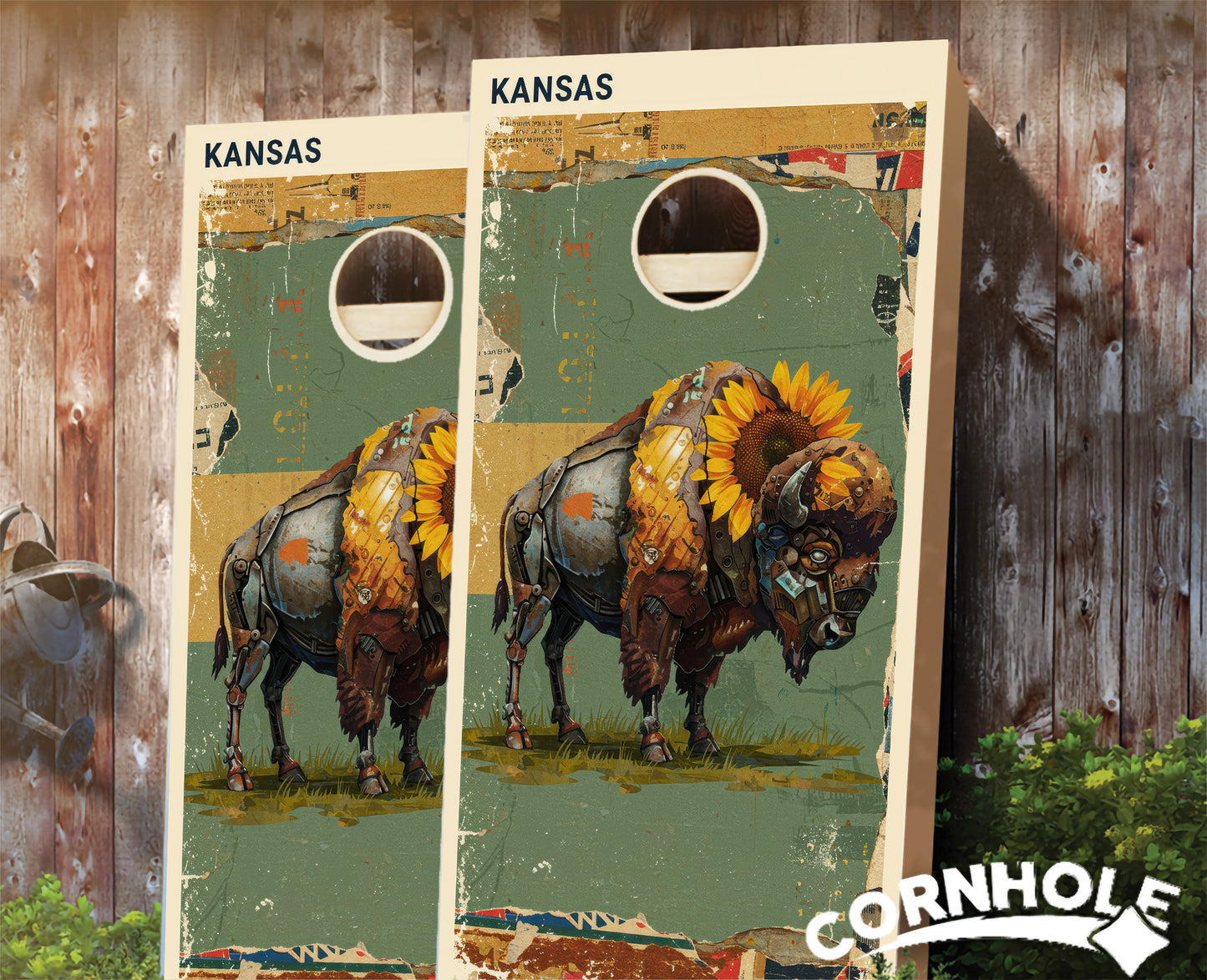 "Kansas - State Mixed Media " Cornhole Boards