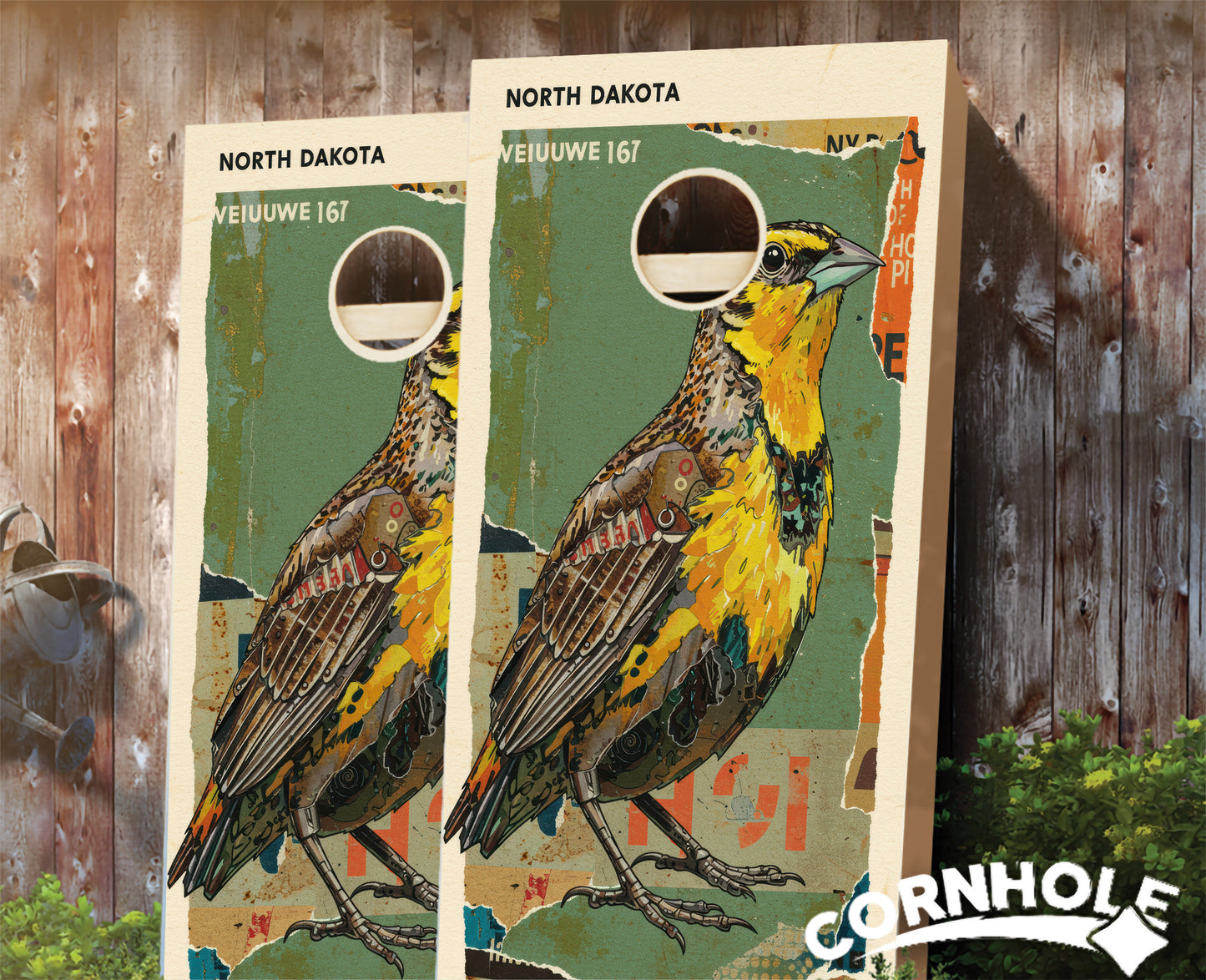 "North Dakota - State Mixed Media " Cornhole Boards