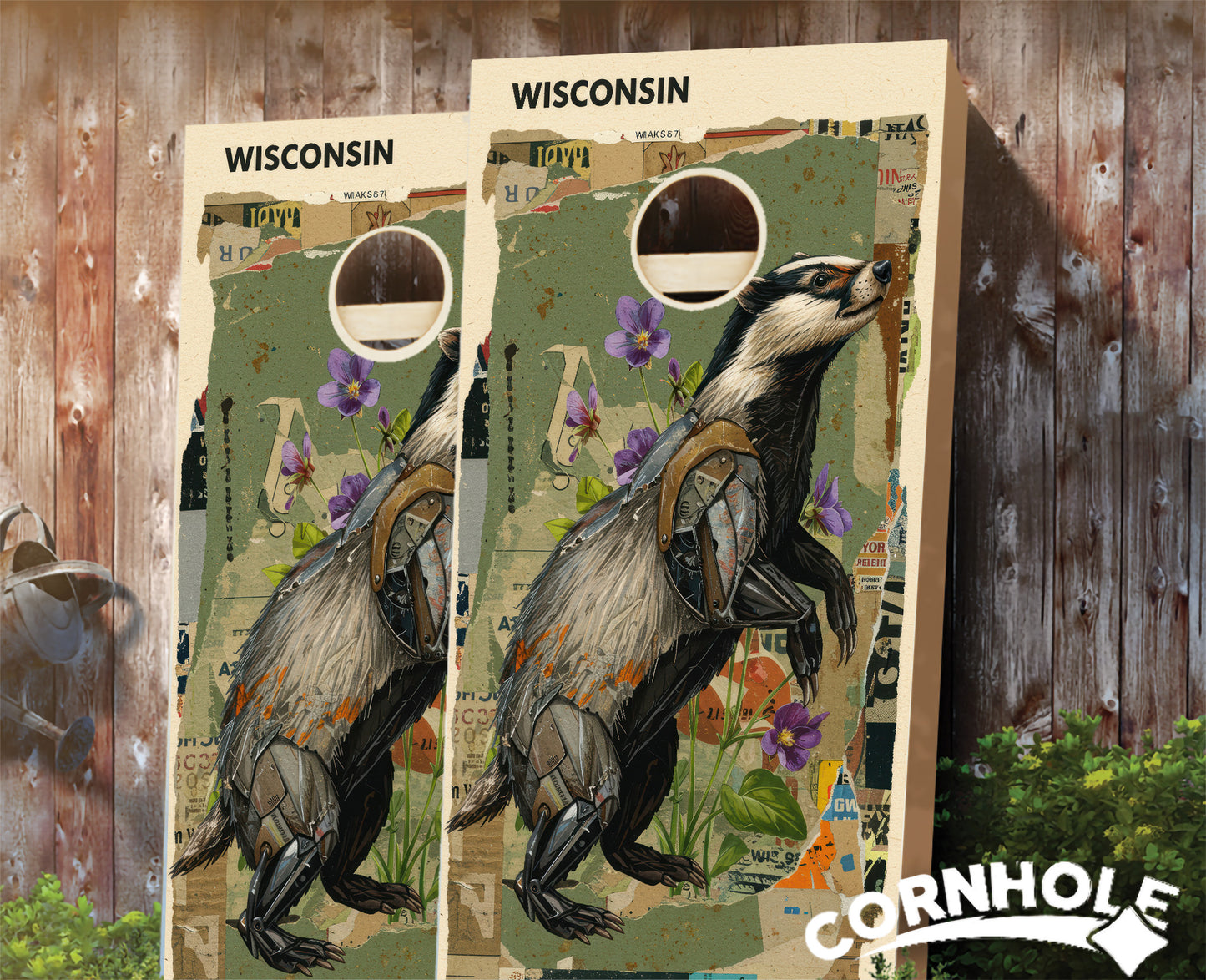 "Wisconsin - State Mixed Media " Cornhole Boards