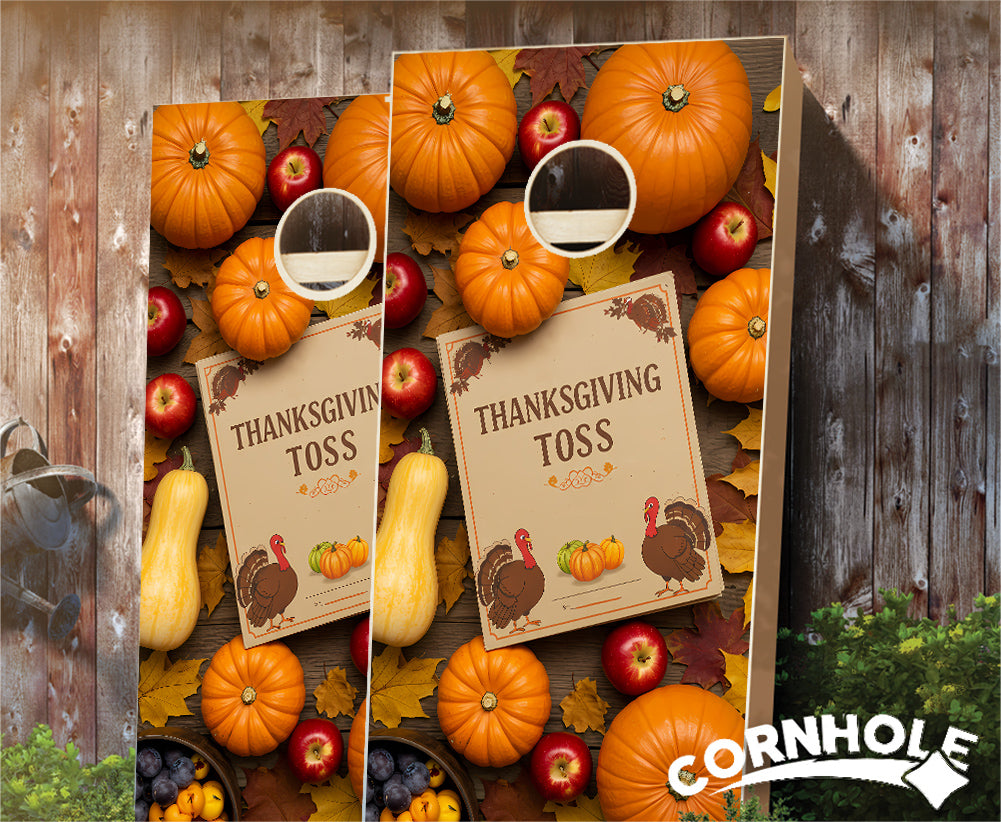 "Thanksgiving - Toss, Eat, Play, Win" Cornhole Boards