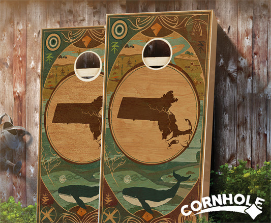 "Massachusetts - State Wood Homage " Cornhole Boards