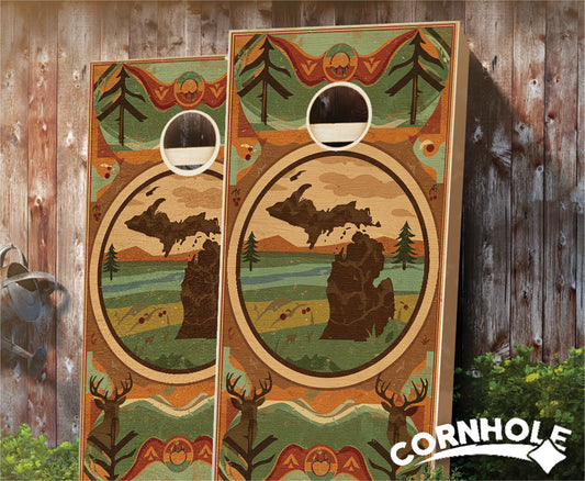 "Michigan - State Wood Homage " Cornhole Boards
