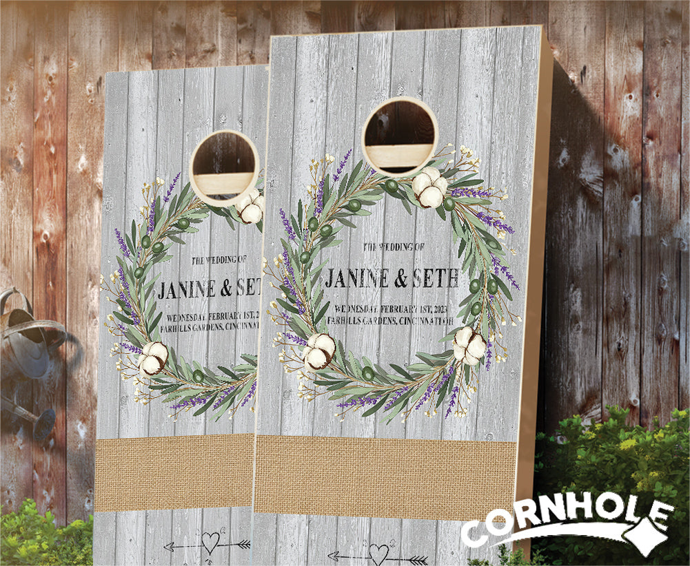 "Country Lavender Olive Wreath" Cornhole Boards
