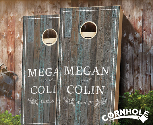 "Distressed Teal Wood Vertical Planks" Cornhole Boards