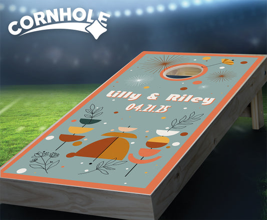 "Eclectic Warm Blue & Red Abstract Foliage" Cornhole Boards