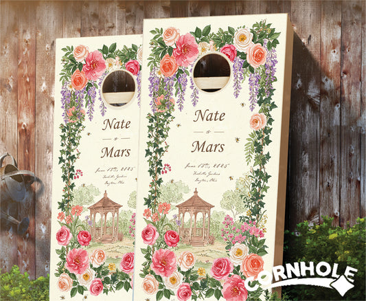 "Multicolor Rose Border Gazebo Invite" Cornhole Boards