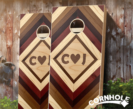 "Multicolored Wood Diamond" Cornhole Boards