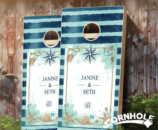"Nautical Stripes Matte" Cornhole Boards