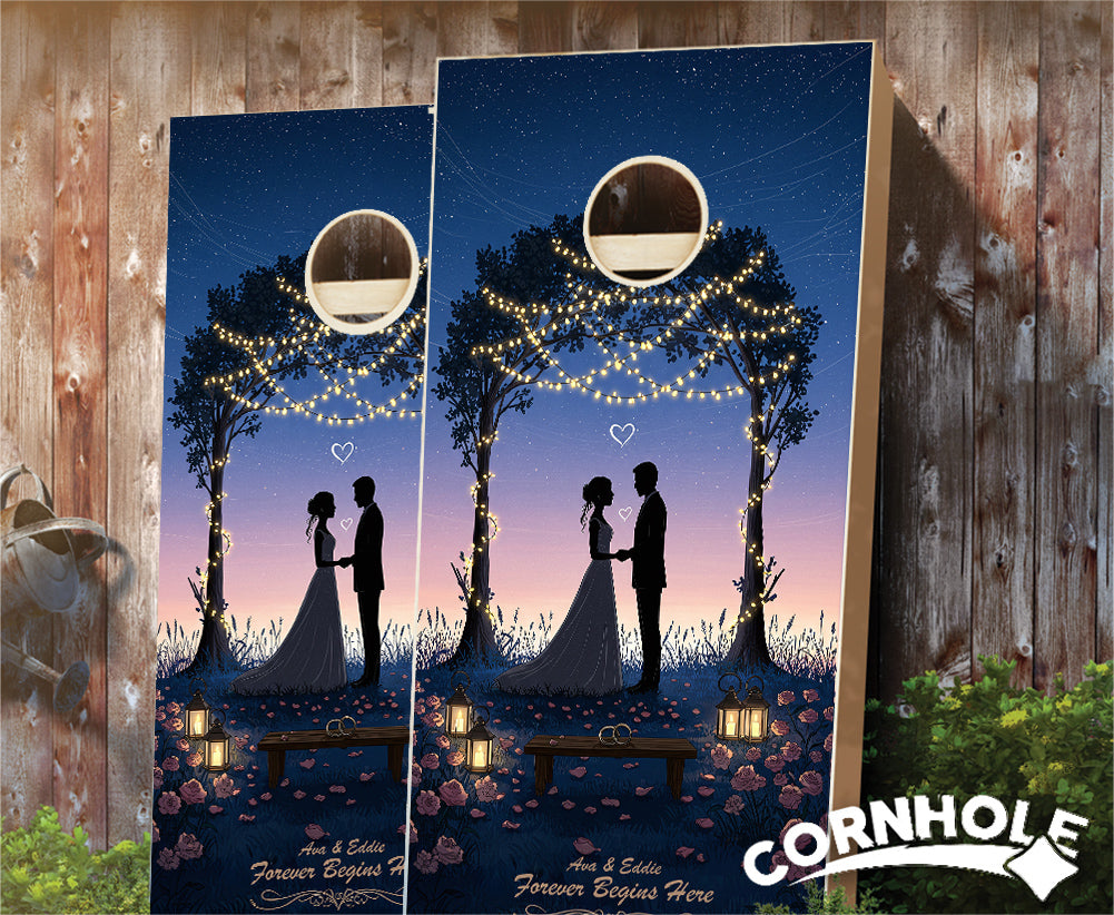 "Silhouette Treelis & Lights" Cornhole Boards