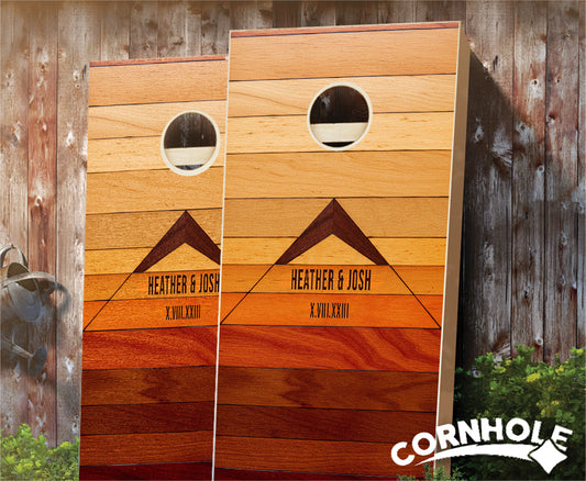 "Warm Gradient Plank Mountain Names" Cornhole Boards