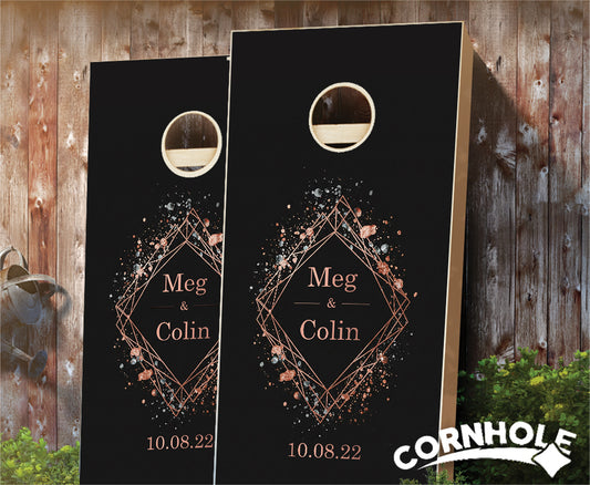 "Wire Diamond on Black Metallic Splatters" Cornhole Boards