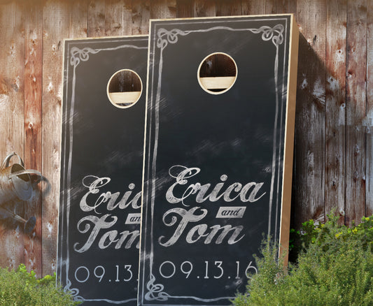 "Chalkboard Wedding Sign" Personalized Cornhole Boards