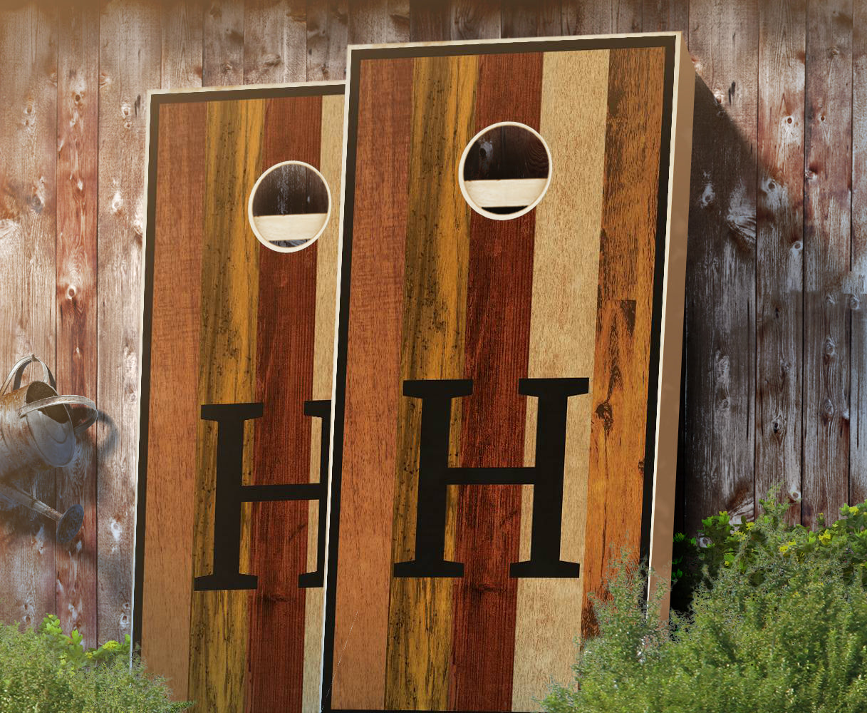 "Multicolored Monogram Dark" Stained Cornhole Boards