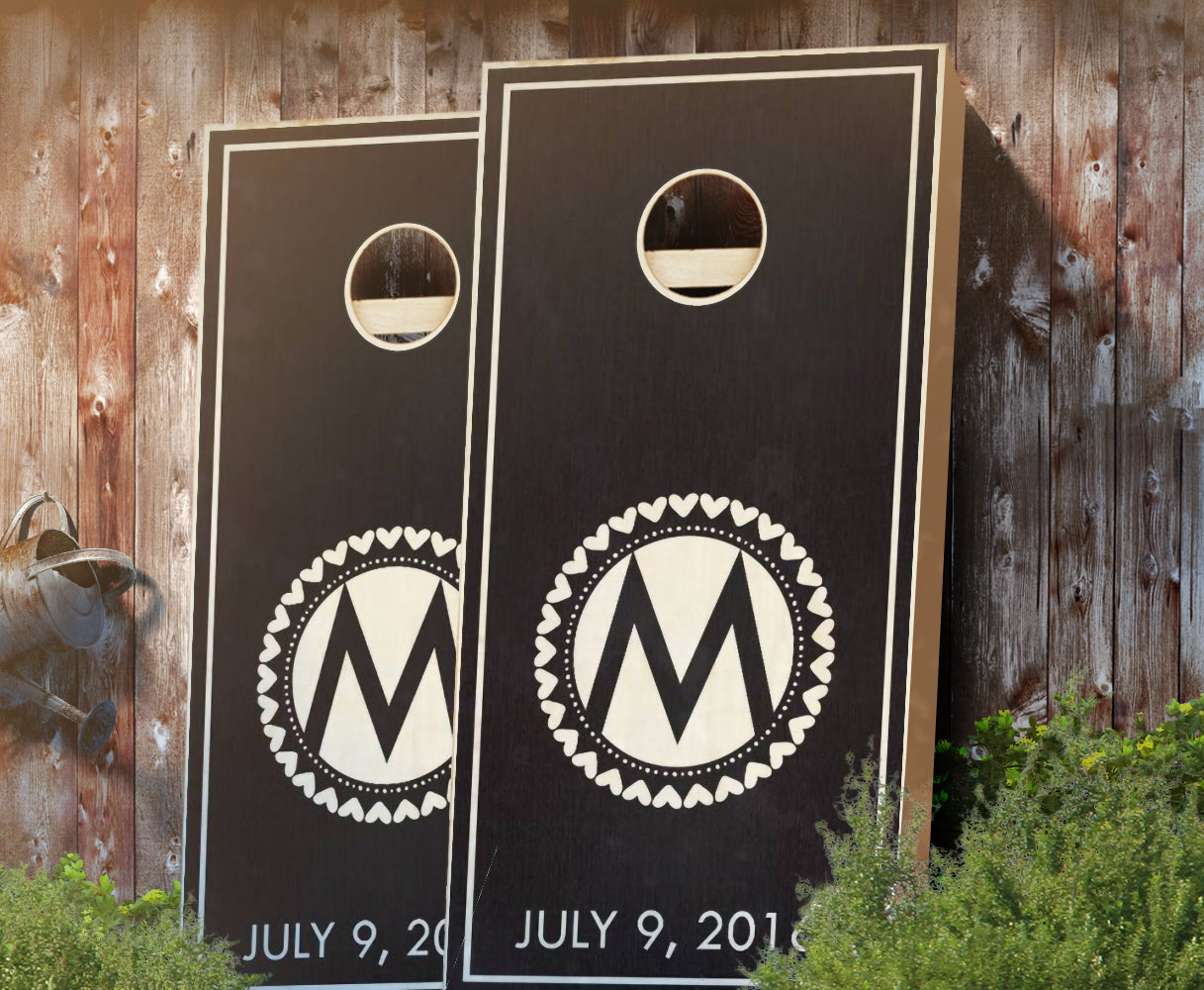 "Circle Monogram" Personalized Wedding Stained Cornhole Boards