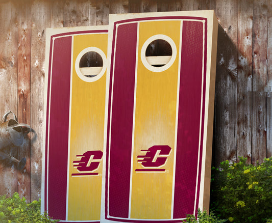 "Central Michigan Stained Stripe" Cornhole Boards