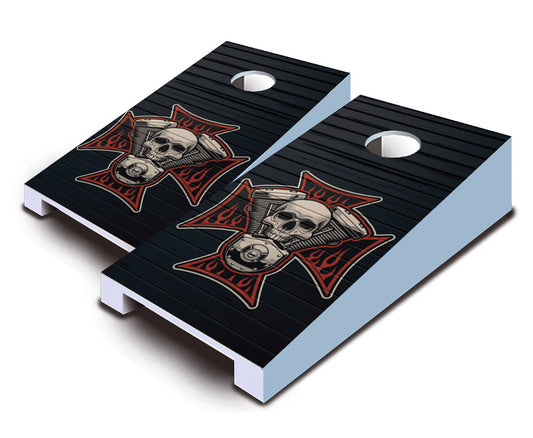 "Maltese Cross Engine Skull" Tabletop Cornhole Boards
