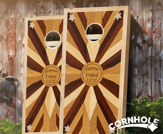 "Woodburst Americana Stars Wedding" Cornhole Boards