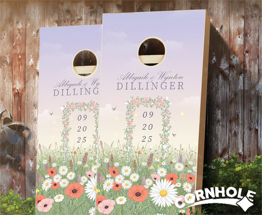 "Flower Field Trellis Wedding" Cornhole Boards