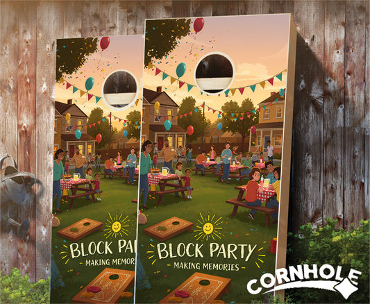 "Block Party - Making Memories" Cornhole Boards