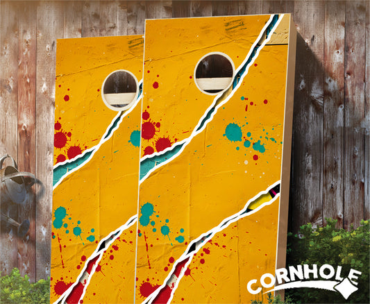 "Ripped Yellow Paper with Splatters" Cornhole Boards