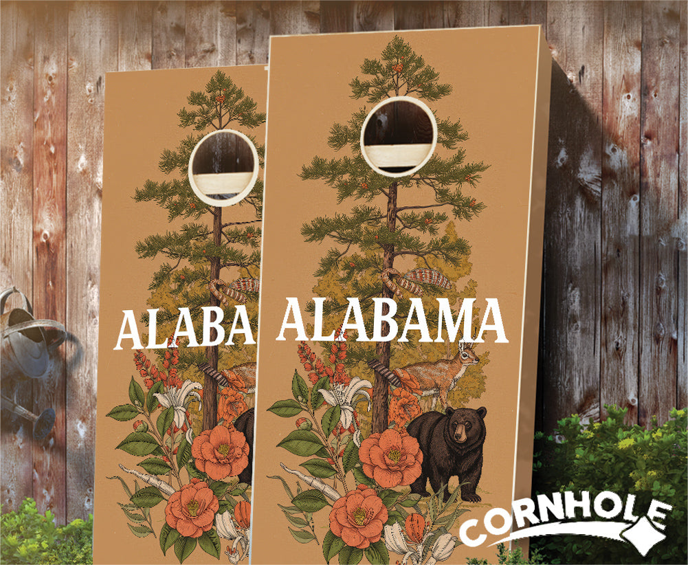 "Alabama - State Illustration Motif " Cornhole Boards