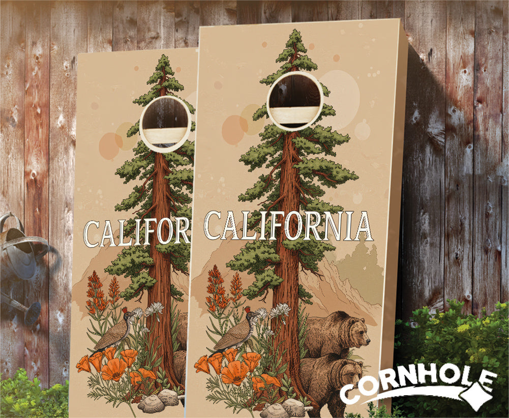 "California - State Illustration Motif " Cornhole Boards