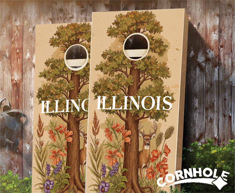 "Illinois- State Illustration Motif " Cornhole Boards