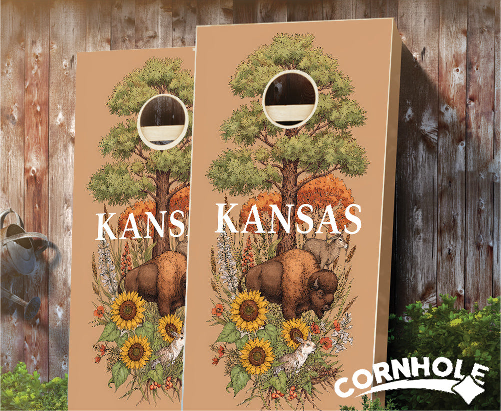 "Kansas - State Illustration Motif " Cornhole Boards
