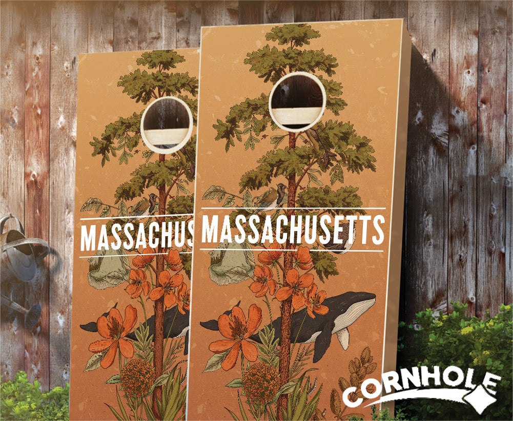"Massachusetts - State Illustration Motif " Cornhole Boards