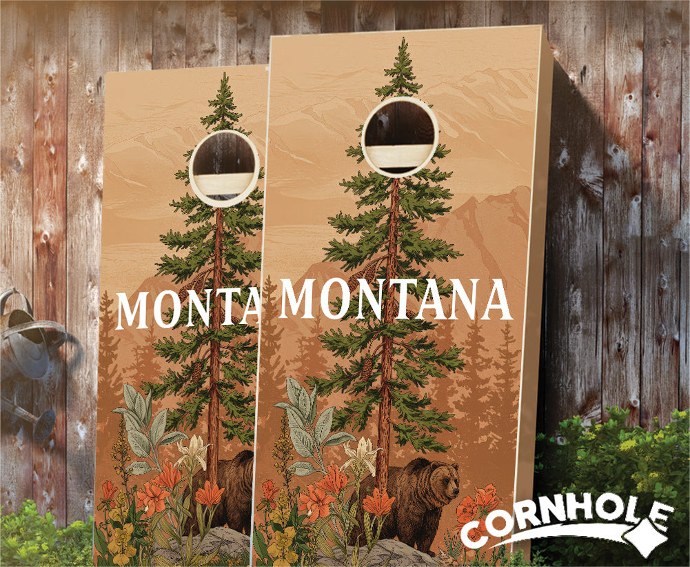 "Montana - State Illustration Motif " Cornhole Boards