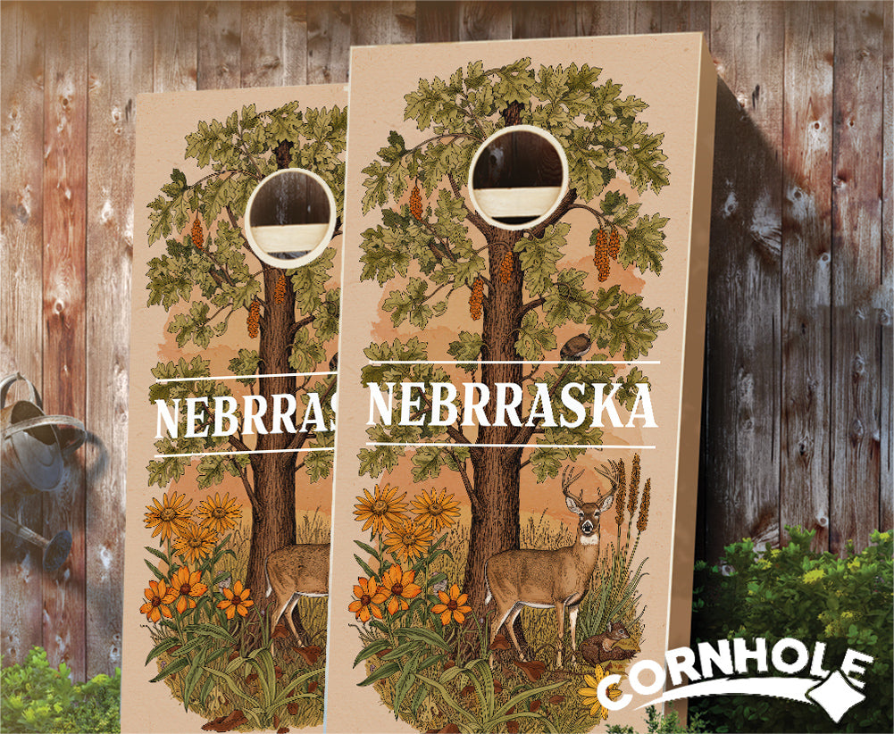 "Nebraska - State Illustration Motif " Cornhole Boards