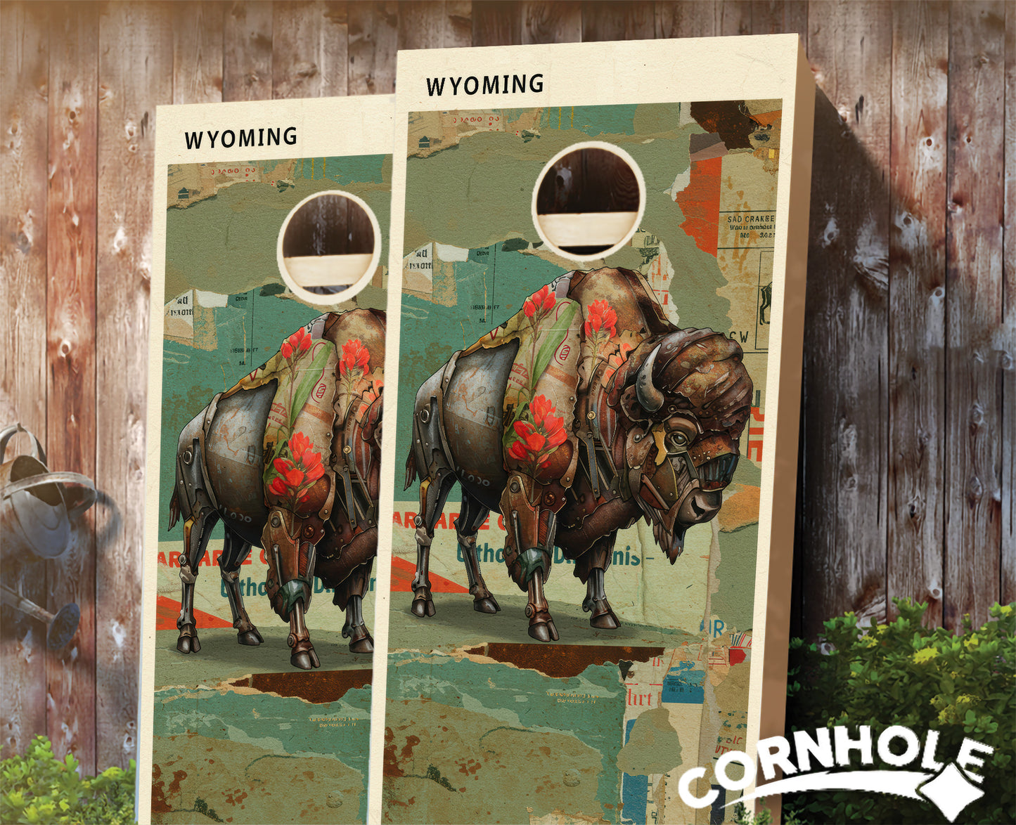 "Wyoming  - State Mixed Media " Cornhole Boards