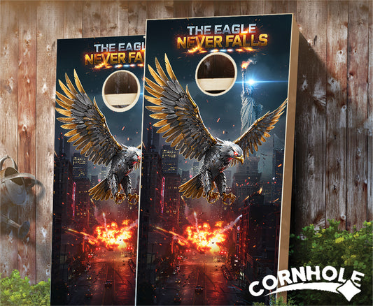 "The Eagle Never Falls - Giant Eagle Mech Liberty" Cornhole Boards