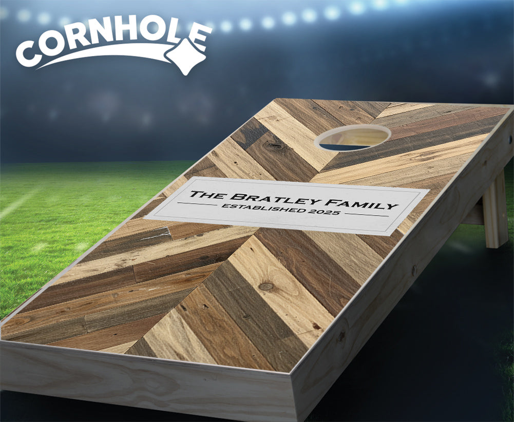 "Slate Plaque on Slanted Wood" Cornhole Boards