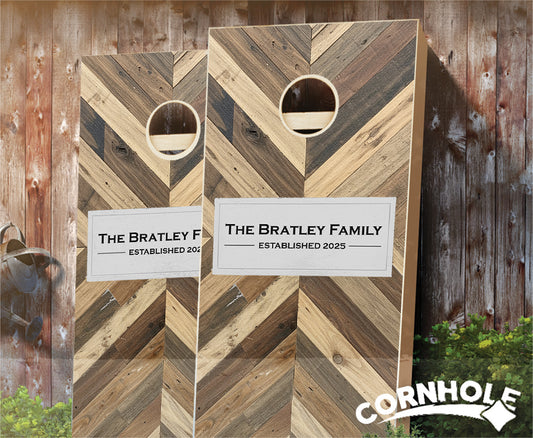 "Slate Plaque on Slanted Wood" Cornhole Boards