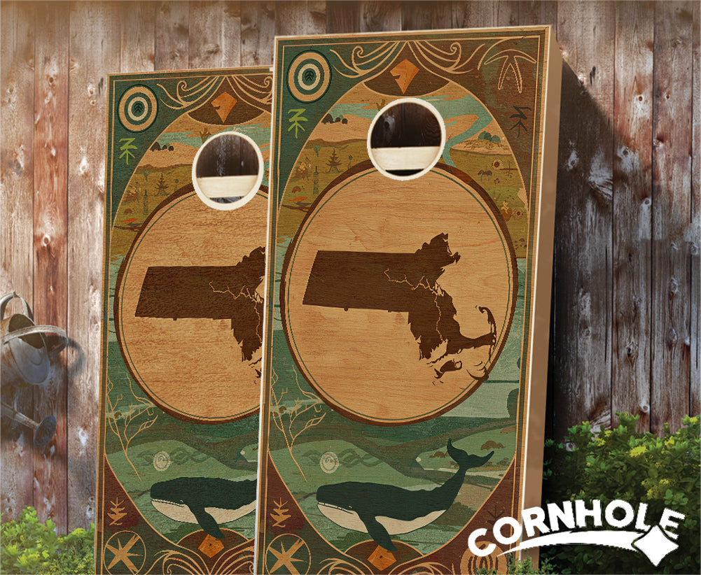 "Massachusetts - State Wood Homage " Cornhole Boards